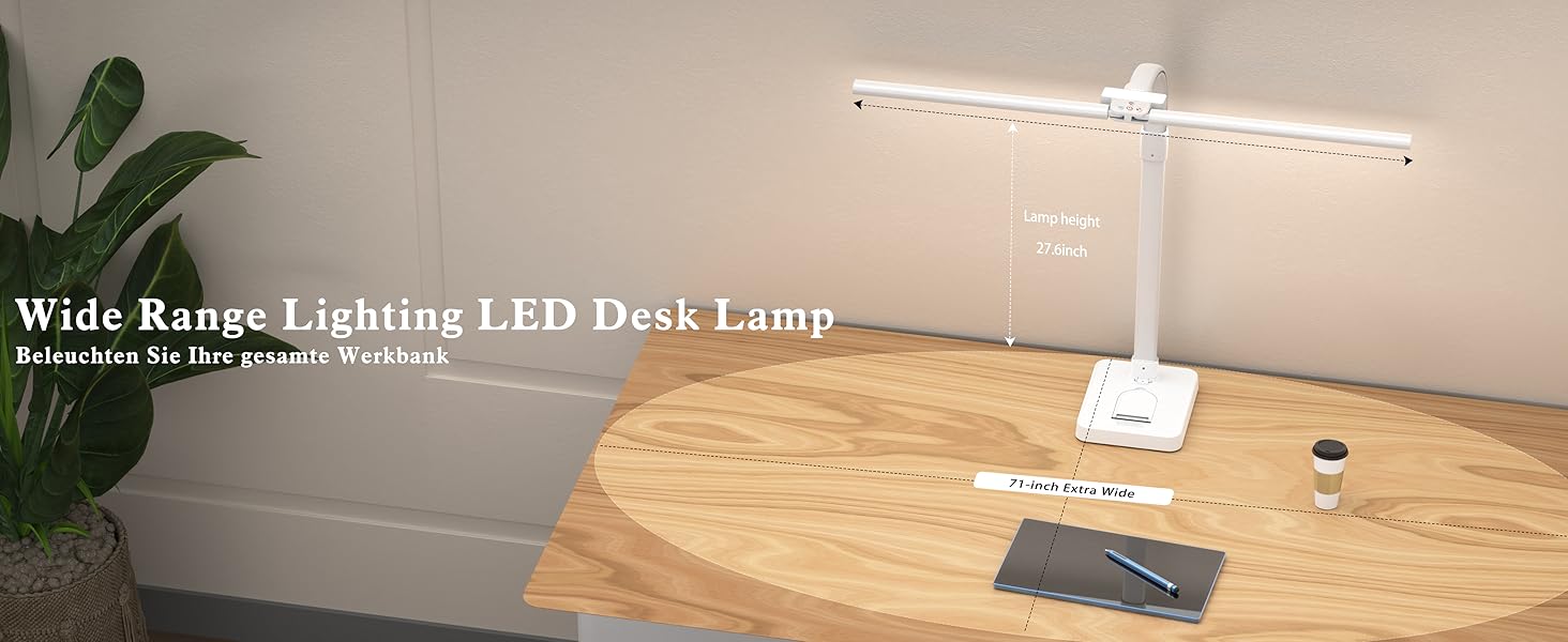 LED лампа для столу Doppelkopf з регулюванням яскравості, 24W, 80см, для дому/офісу, денне світло, лампа-лебідь, з підставкою для телефону