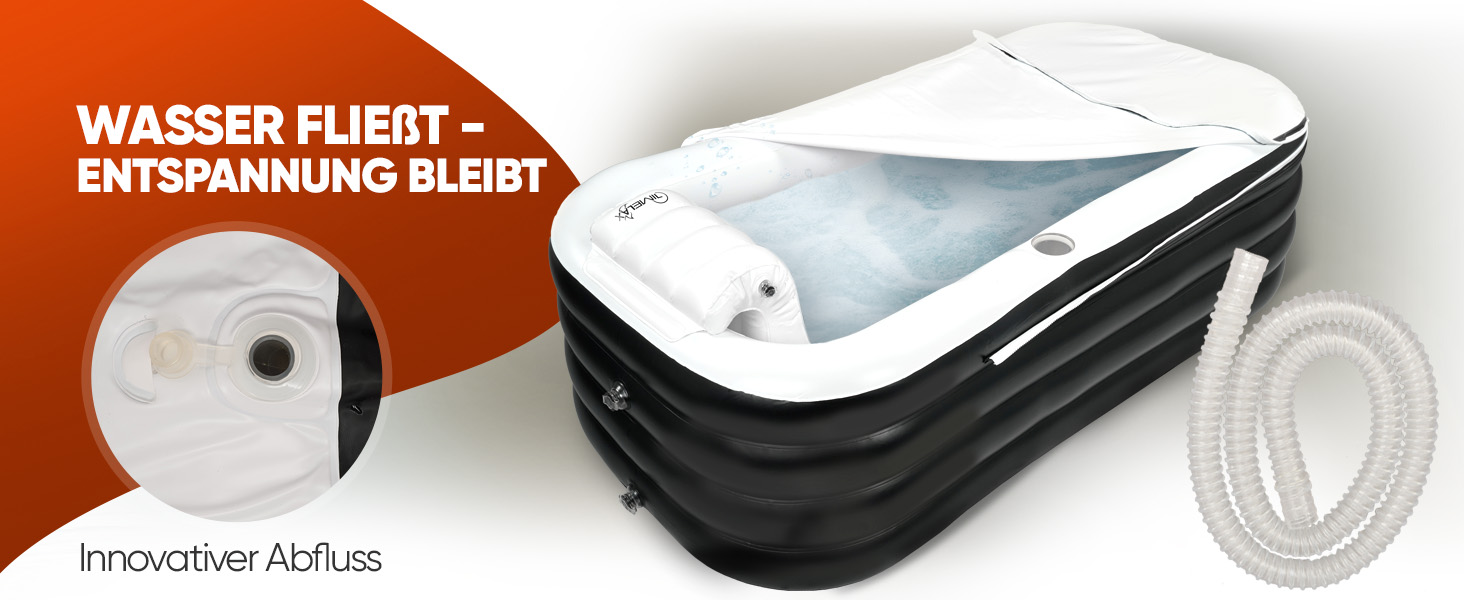 Надувна ванна TIMELAX® XL з ергономічною спинкою | 0,5 мм PVC, без BPA | Мовна, розкладна, для дорослих, чорна