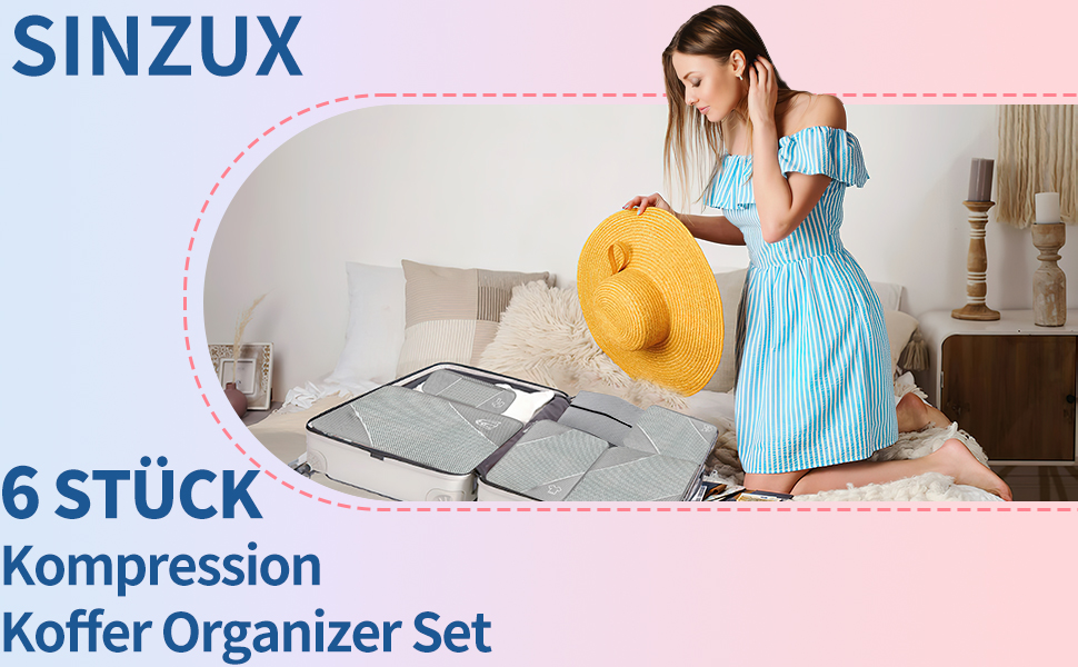 Органайзер для валізи, набір 6 шт. Компресійні куби для пакування, органайзер для подорожей, сірий