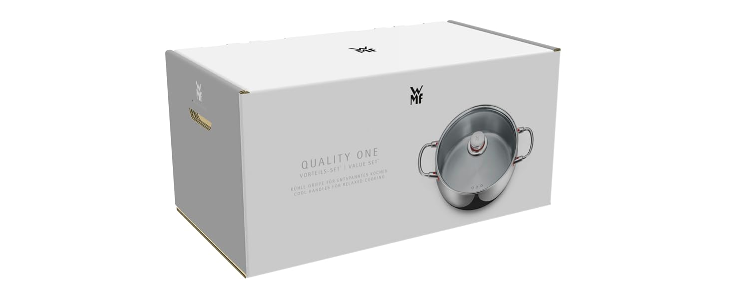 Велика каструля WMF Quality One 24 см з кришкою, отвір для пари, для індукції, 6,8 л, нержавіюча сталь Cromargan, полірована, без покриття
