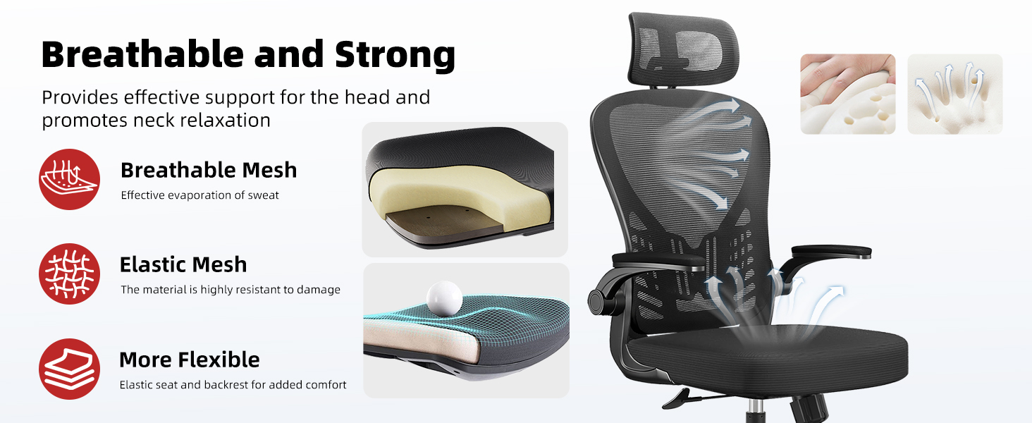 Ергономічне крісло для офісу та геймінгу з регульованою підголівником та підлокітниками, підтримкою попереку, дихаючою спинкою, регулюванням висоти та роликами. Чорний колір.