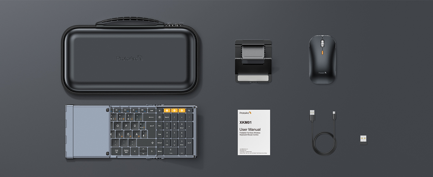 Бездротова клавіатура та миша ProtoArc XKM01, Bluetooth, QWERTZ, для iPad, Tablet, iPhone, Laptop, сірий колір