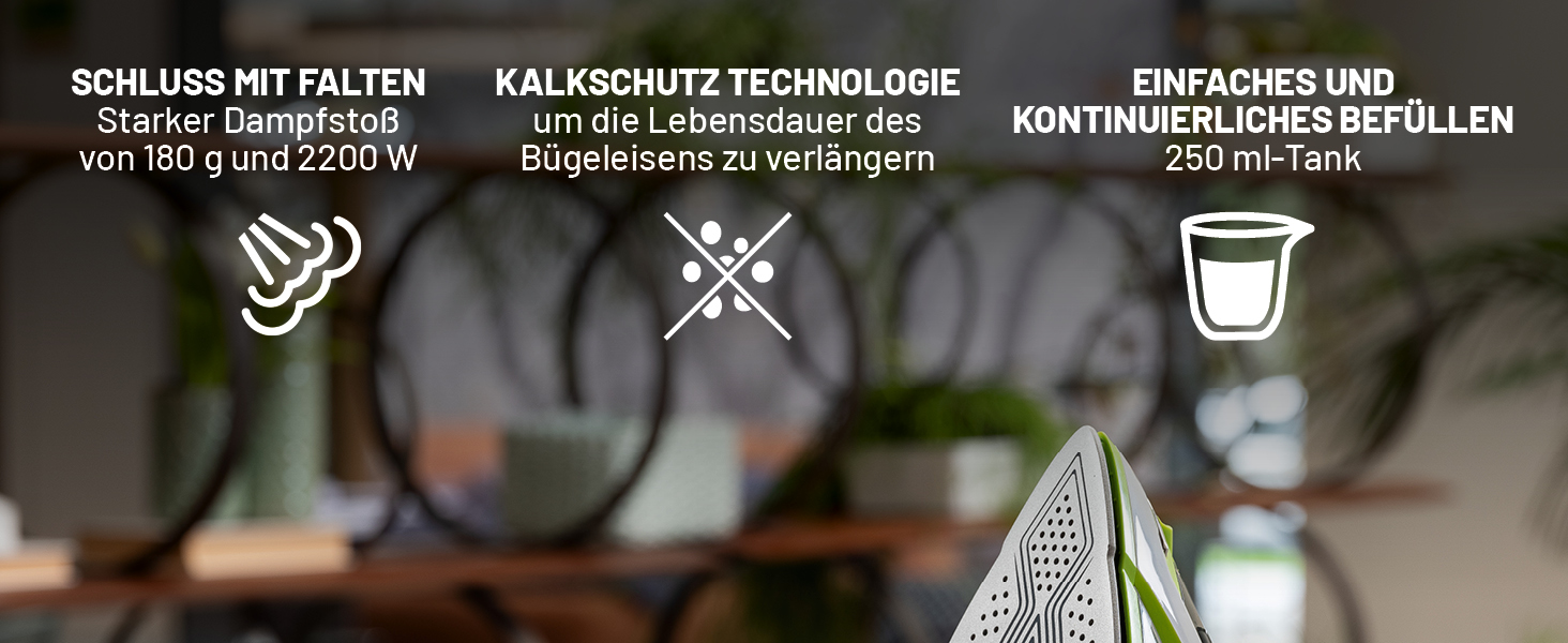 Праска з парою Imetec ZeroCalc Z1 2800 з технологією AntiCalc, керамічна підошва, енергозберігаюча технологія 2200 Вт, 130 г/хв, функція Calc-Clean, підошва Glide Keramik, 180 г/хв