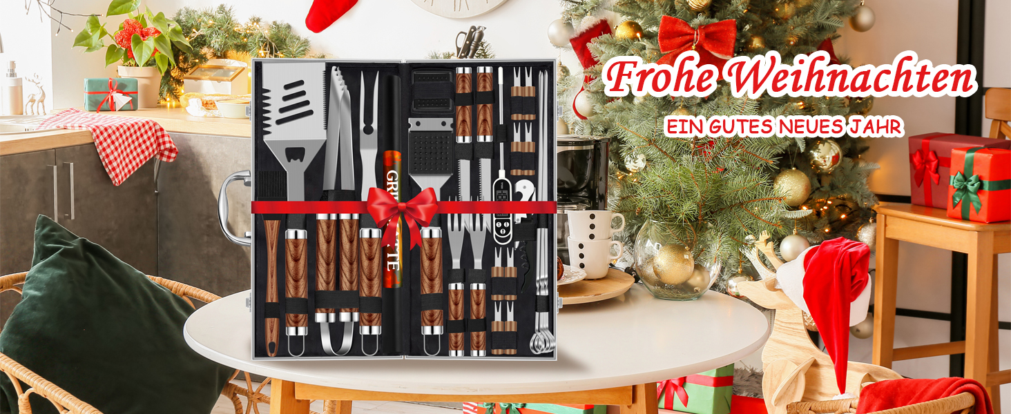 Набір гриль аксесуарів з нержавіючої сталі 26 шт. для барбекю з термометром та кейсом