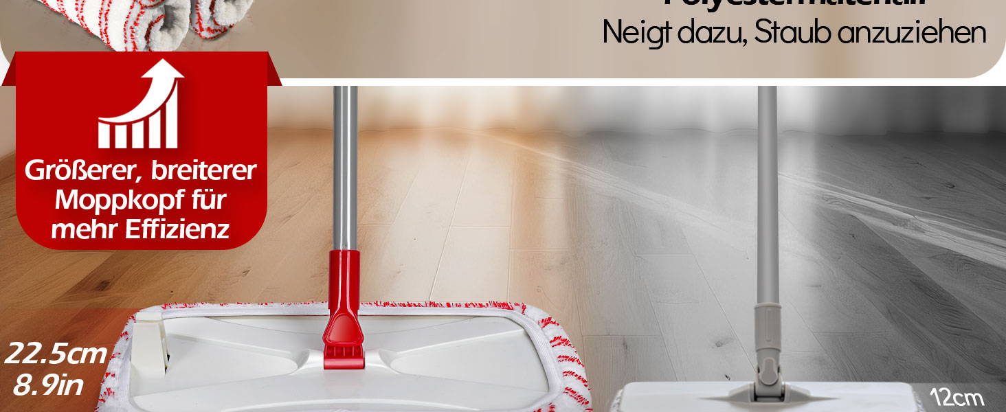 Набір для миття підлоги з відром, вичавлювач для підлоги, набір мопів 2 в 1 з регульованою ручкою з нержавіючої сталі та 6 мікрофібровими насадками, підходить для плитки та ламінату (Wischmopp Groβ)