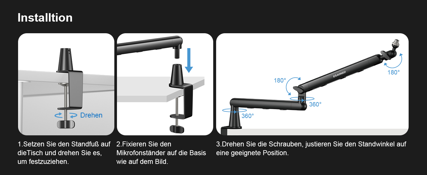 Кріплення для мікрофону Aokeo AK-55 - низькопрофільний тримач для HyperX QuadCast, Elgato Wave, Shure SM7B, Blue Yeti, Blue Snowball, студійне запису