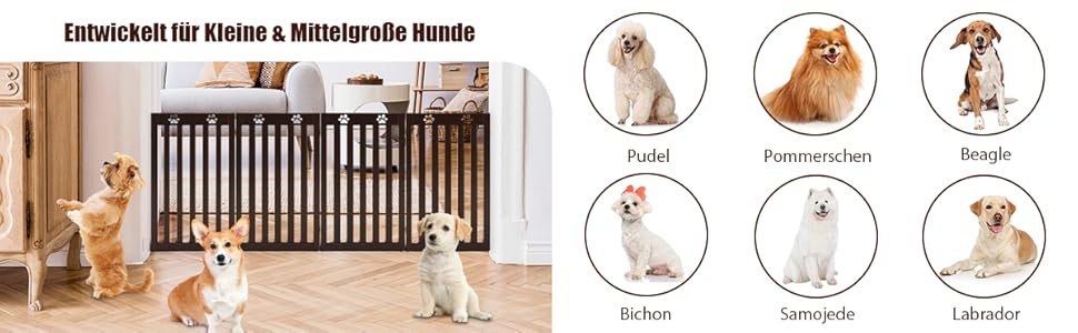 Захисний бар'єр для собак Costway 89 см, дерев'яне огорожа, дитяче ворота, розкладне, для захисту сходів, гнучкий бар'єр (3 панелі, білий)