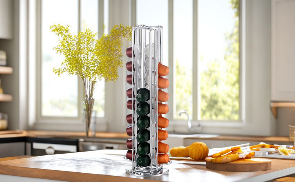 Підставка для капсул Nespresso, обертова, на 40 капсул, срібна