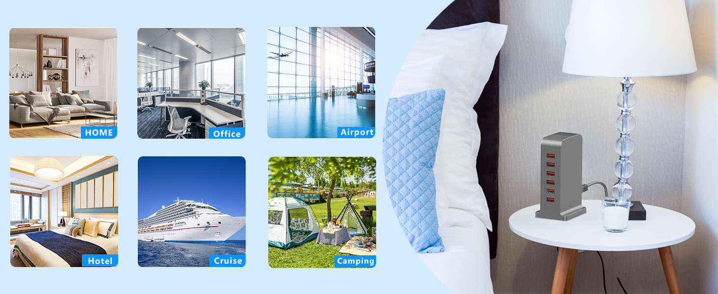 Зарядний пристрій USB мережевий 6 портів 25W/50W для iPhone, Samsung, LG, Huawei та інших (Чорний/Сірий)