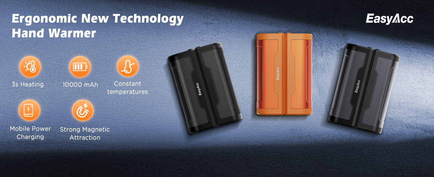 Електричні грілки для рук EasyAcc 10000mAh, 2 шт. з LED-дисплеєм, 3 режими нагріву, для кемпінгу, полювання, Рейно