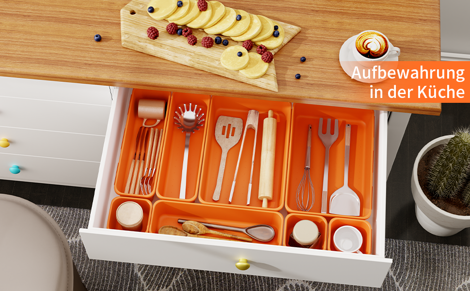 45 Piece Drawer Organizer Set for Office with 3 Sizes, Vanity Makeup Organizer Drawer, Storage Desk Organizer Drawer System for Kitchens, Bedrooms, Bathrooms, Office, Grey (3 - Sizes, Orange (45 Pieces))