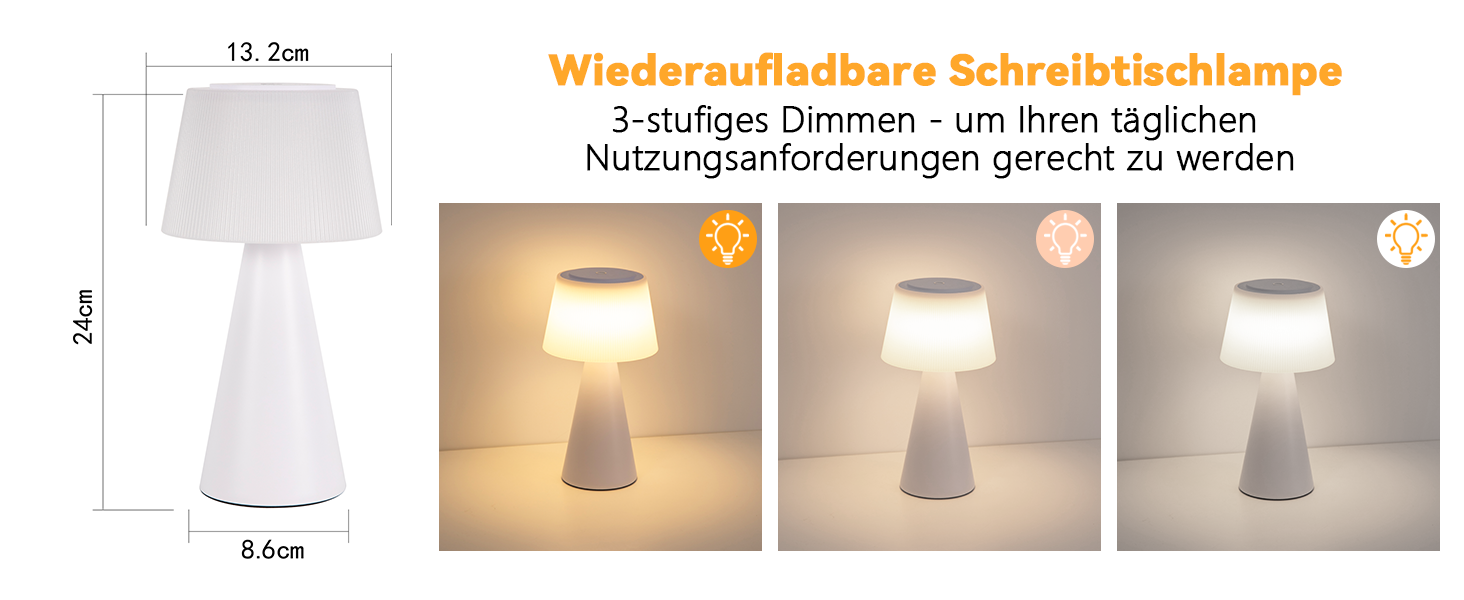 Настільна лампа акумуляторна LED біла з USB зарядкою, диммер, 3600mAh - для спальні, вітальні, вулиці