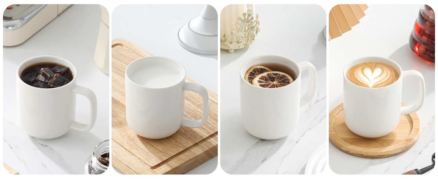 Набір чашок для кави MALACASA LUNA, 6 шт., 300 мл, порцеляна. Підходять для кави, чаю, соку, лате, капучино, какао. Можна мити в посудомийній машині та використовувати в мікрохвильовці. Серія LUNA, білий колір.