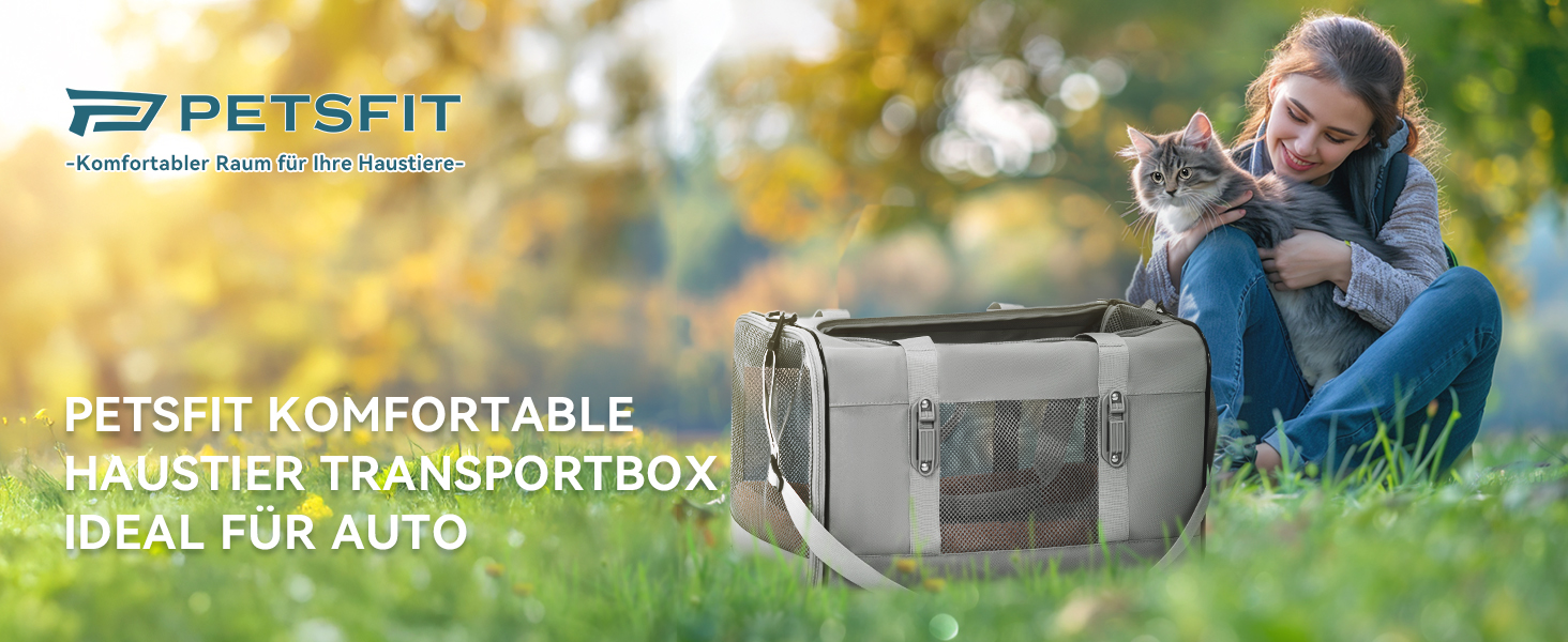Транспортний бокс для котів та собак Petsfit - сірий, L+: 48,5x31x31 см, з м'яким килимком