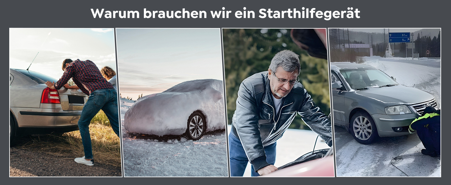 Портативний акумулятор Starthilfe для автомобіля, 12V, бустер для запуску двигуна (бензин до 10L, дизель), з кабелями та LED ліхтариком, для SUV, вантажівок, мотоциклів (5000A)