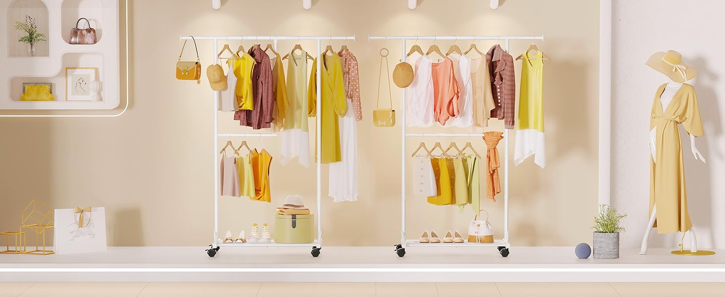 Кледірний стійка FAVOOSTY на колесах, мобільний, металевий, чорно-білий, регульований, 89.50×39.00×161.20 см