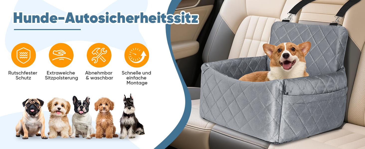 Автомобільний лежак для собак (45x40x34 см) з підсумком та ременем безпеки