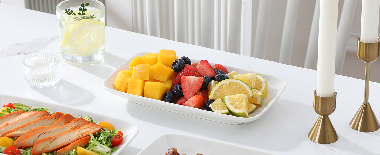 Сервірна таця MALACASA з порцеляни, 6-ти частинний набір, прямокутна, 25 x 14 см, біла. Ідеально для буфетів, суші, тортів та закусок вдома та в ресторані.