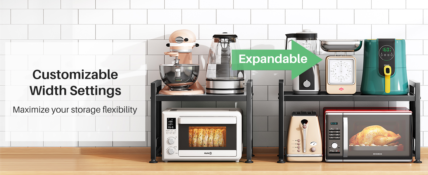 Стійка для мікрохвильової печі SAYZH, 2-рівнева розширювана, з 10 гачками, чорна