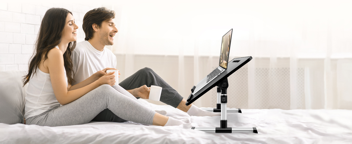 Стіл для ноутбука в ліжко, регульований, з ящиком, підставка для планшета, 60x34 см, чорний