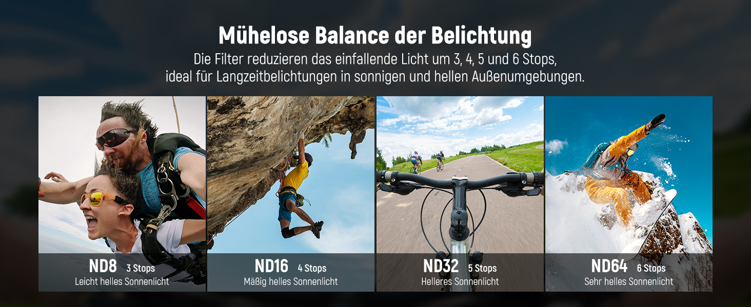 Набір фільтрів NEEWER CPL & ND для DJI Osmo Action 4/Action 5 Pro (4 шт.): поляризаційний фільтр CPL + ND8 + ND16 + ND32, аксесуари для екшн-камери, багатошарове покриття, FL-A12 (ND8/ND16/ND32/ND64)