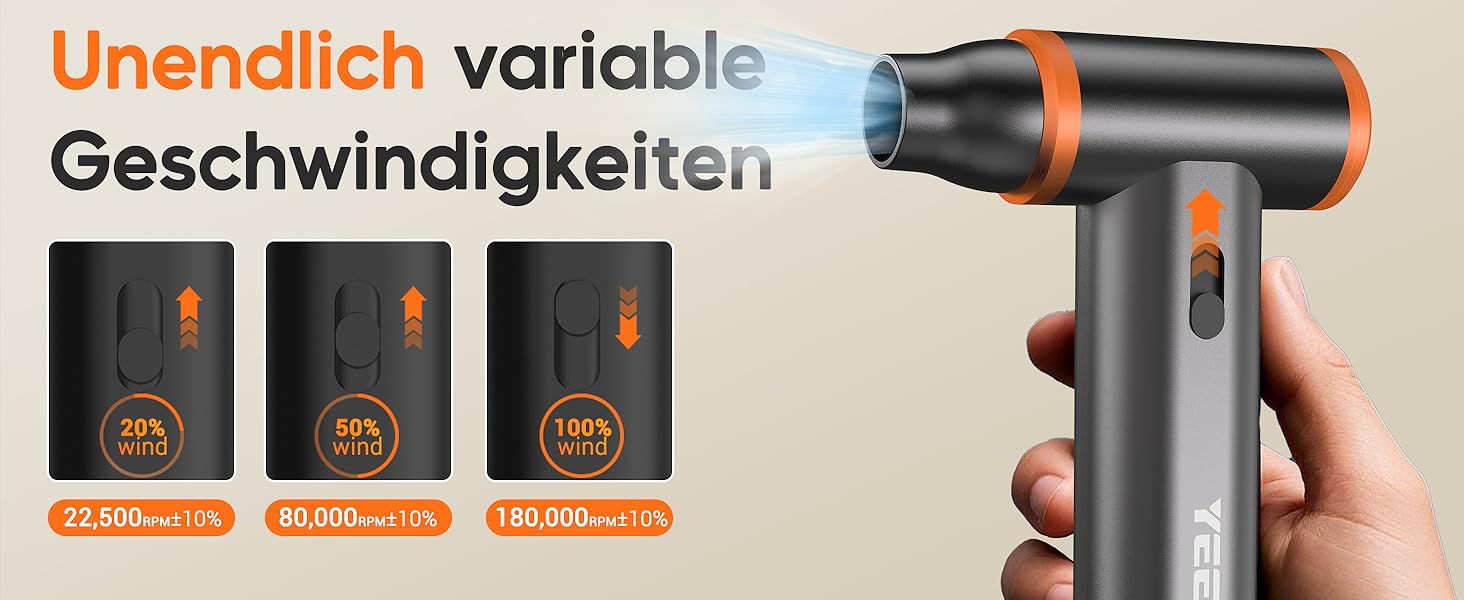Електричний повітряний дмухач для чищення: 8000mAh, 180000 обертів/хв, турбо-режим, для авто, дивану, дому. Алюмінієвий корпус, сірий.