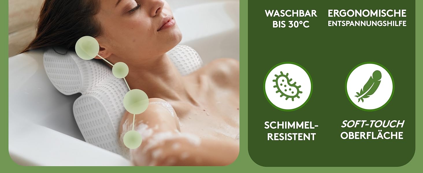 Подушка для ванни MEDIUM-WEICH [Біла 4D] - Підголовник для ванни з присосками, аксесуар для ванної кімнати. Ергономічна подушка для ванни, Badekissen, натуральний відтінок.