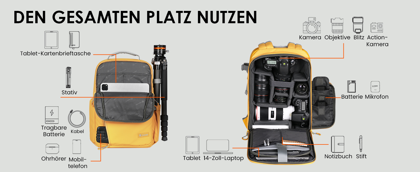 Рюкзак для фотокамери TARION: водонепроникний, з відділенням для ноутбука 14