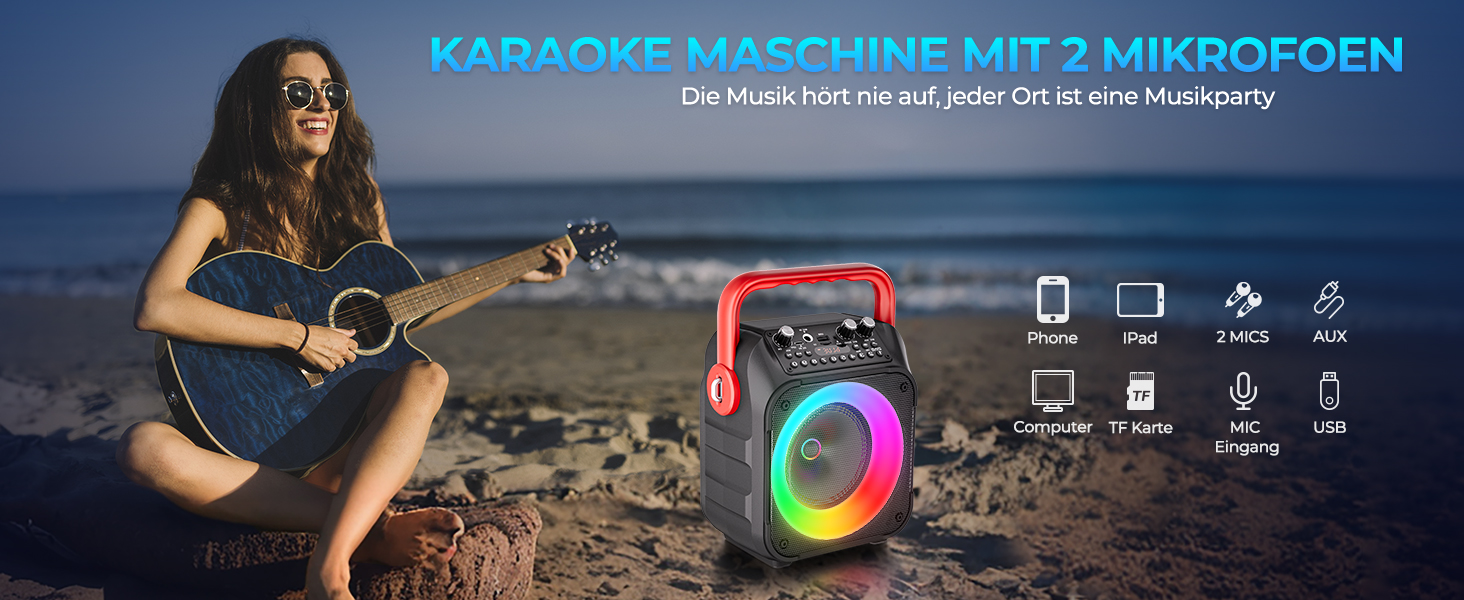 Караоке система Ankuka з 2 мікрофонами для дорослих та дітей, Bluetooth, портативна, з PA-системою, підтримка TV/TWS/FM/AUX/USB/TF/Rec, для вечірок та днів народження (Червона)