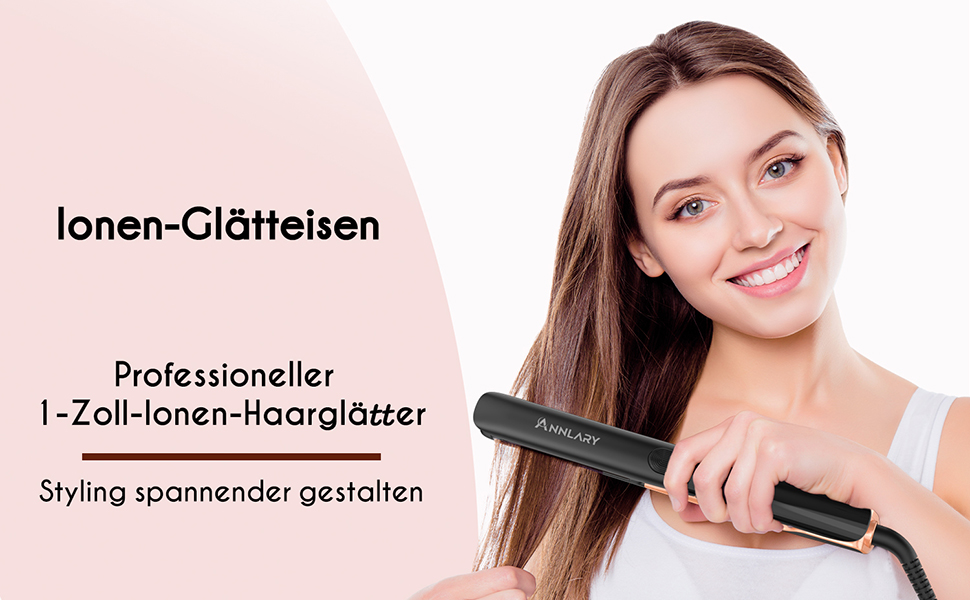 ANNLARY 1 Inch Hair Straightener & Curling Wand 2-in-1 - Titanium Ceramic Ion Technology - Heat Protection, Anti-Frizz, Shiny Hair - Dual Voltage (110-240V)