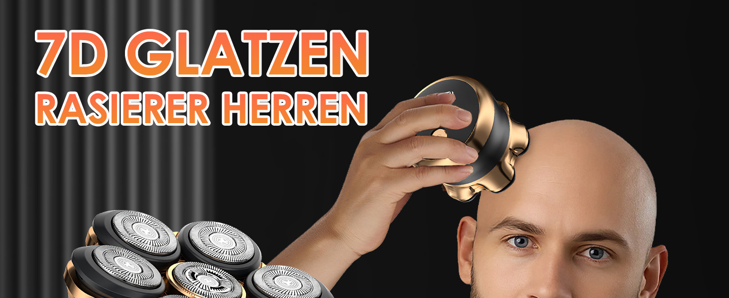 Електрична бритва чоловіча 7D Glatzen з плаваючою головкою, LED-дисплеєм, 2 режимами, Type-C зарядка, водонепроникна, акумулятор 120 хв, золотий колір