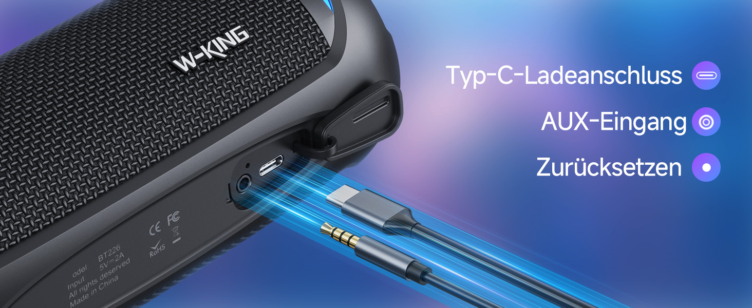 W-KING Bluetooth колонка 36W: Портативна бездротова колонка з 360° звуком, IPX6 водонепроникна, AUX, 30 год автономії, для дому, вулиці, вечірок, подорожей