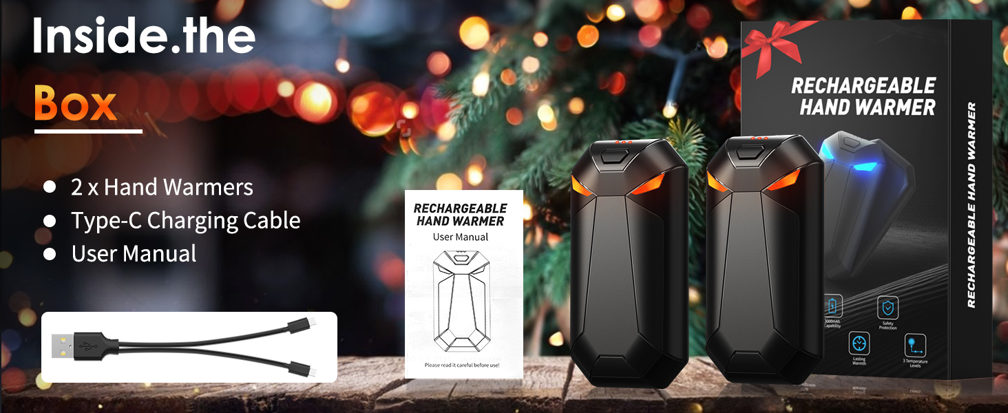 Електричні грілки для рук 2 шт. - подарунок для чоловіків на Різдво. Зігрівачі для активного відпочинку, походів, гольфу. Магнітні, акумуляторні, чорного кольору.