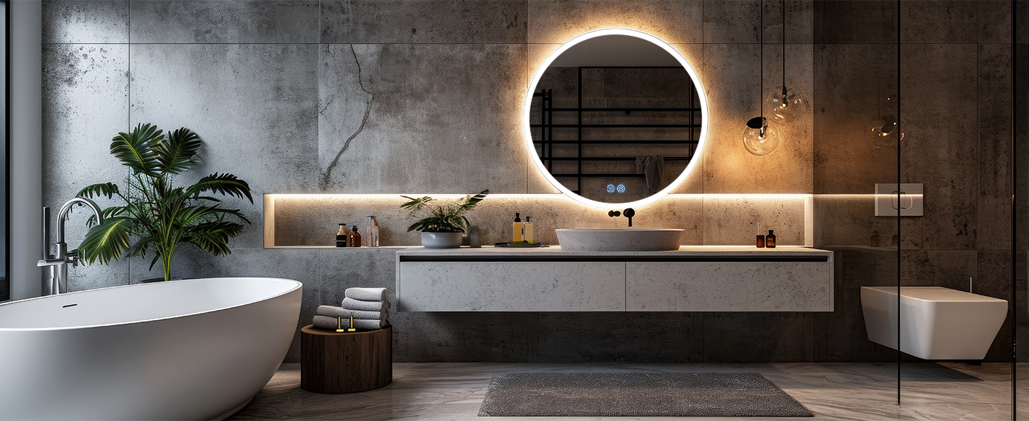 Дзеркало для ванної кімнати з підсвічуванням 80x80 см Fow Halo Simple, LED, сенсорне управління, IP65, пам'ять, 3 кольори, регулювання яскравості, проти запотівання, HD скло