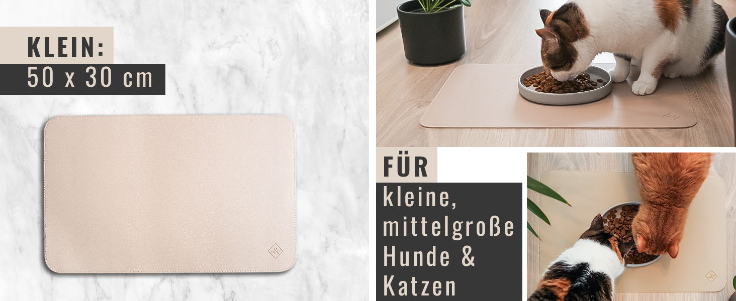 Підкладка під миску для котів та маленьких собак ne&no® - антиковзаюча, водовідштовхувальна, з веганської шкіри (60 x 40 см, світло-пісочний)