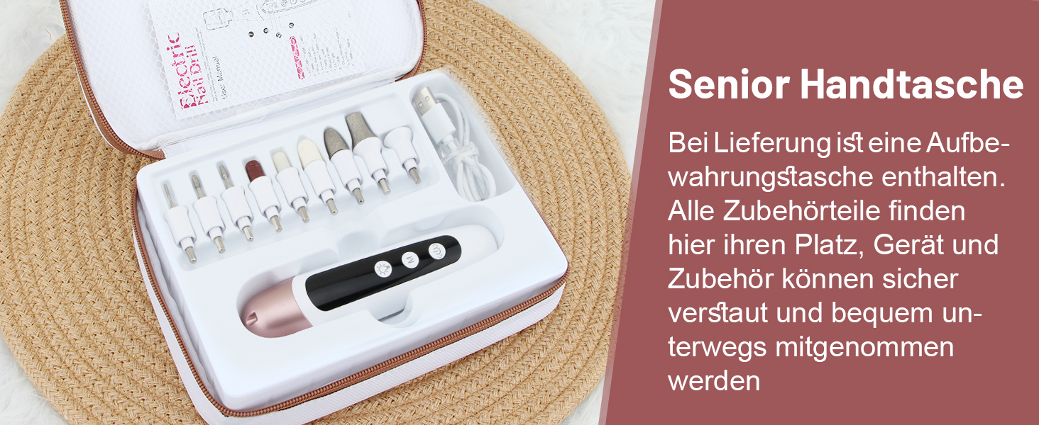 Електричний набір для манікюру та педикюру AOMEES з 9 насадками, 10 швидкостей, LED-підсвічуванням, для гелевих та товстих нігтів, з кейсом