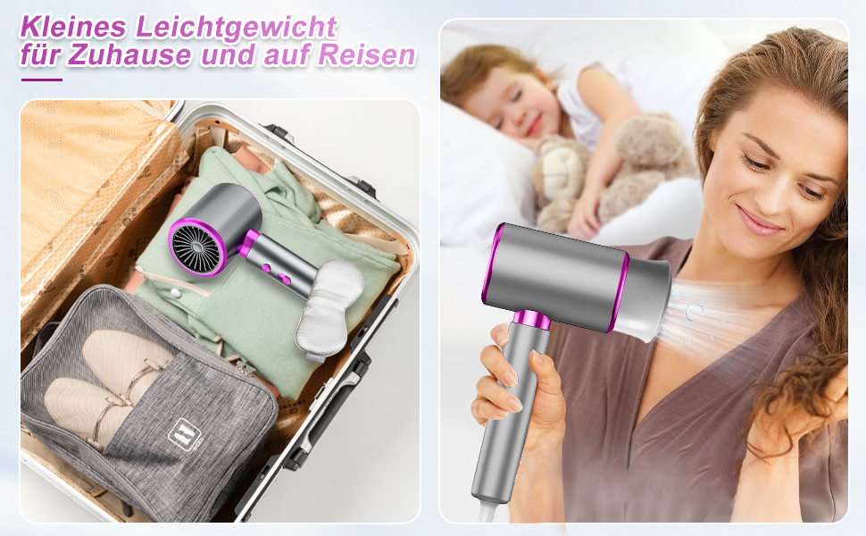 Професійний фен CUBTEM 2400W з іонізацією, для подорожей, 3 температури/2 швидкості, захист від перегріву, білий/сірий