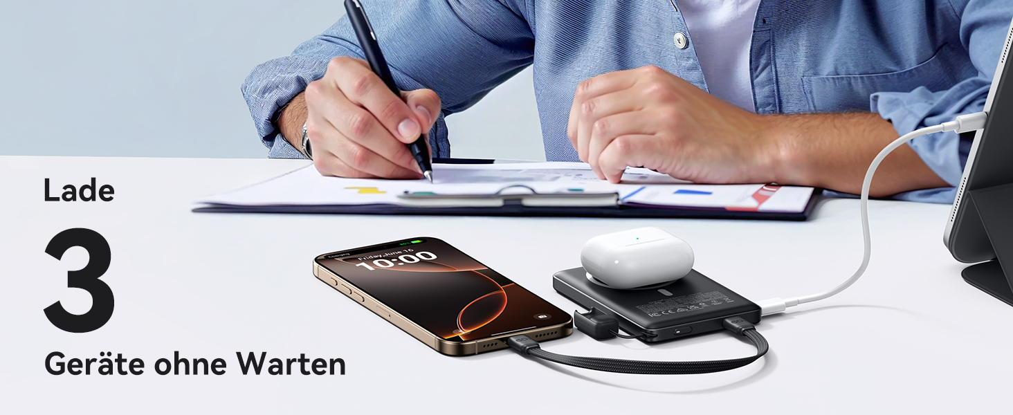 Power Bank MagSafe 45W з підтримкою Qi2, 10000mAh, з кабелем USB-C та підставкою, сумісний з iPhone 17/16/15/14/13