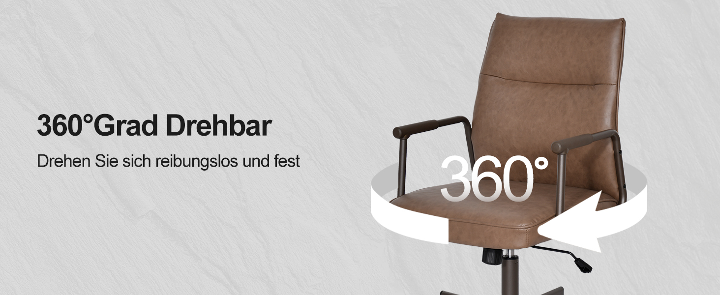 Офісне крісло Duhome з регулюванням висоти, поворот на 360°, матеріал PVC, для офісу, вітальні, спальні, коричневе