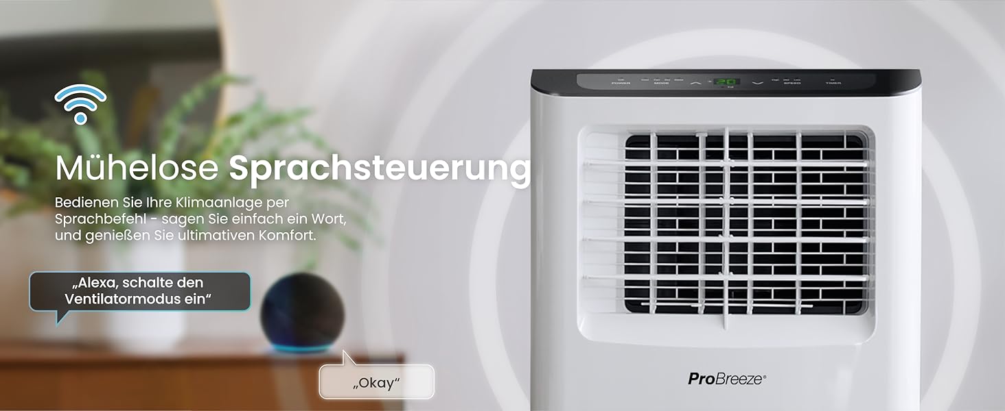 Мобільний кондиціонер Pro Breeze™ 4-в-1: охолоджувач, вентилятор, осушувач повітря, нічний режим, клас енергоефективності A, комплект ущільнювача для вікна, пульт дистанційного керування та таймер 24 години, білий (12000 BTU, Smart App)
