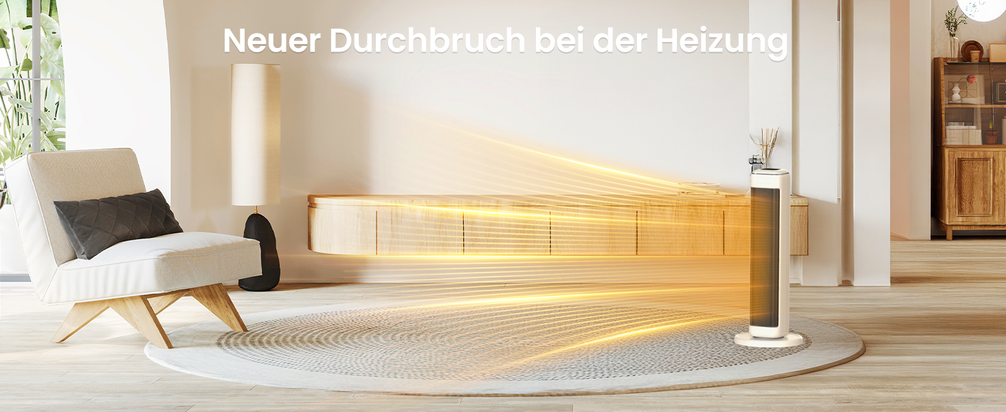 Електричний обігрівач AIRMATE 63см: керамічний, тихий, з термостатом та осциляцією, 3 режими, таймер, 2000W, захист від перегріву, білий