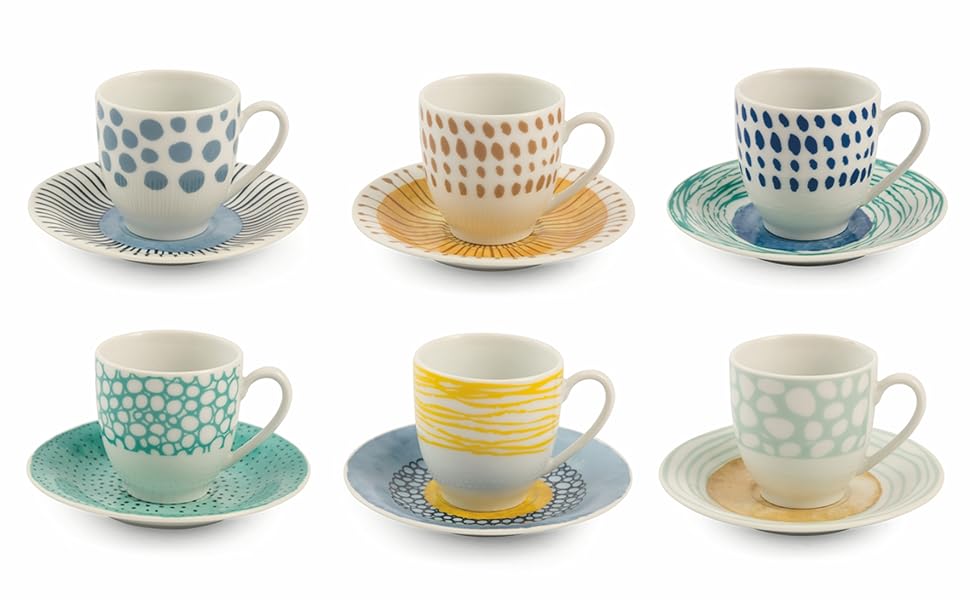 Villa d'Este Home Tivoli, Marea Espresso cups with saucer, set of 6