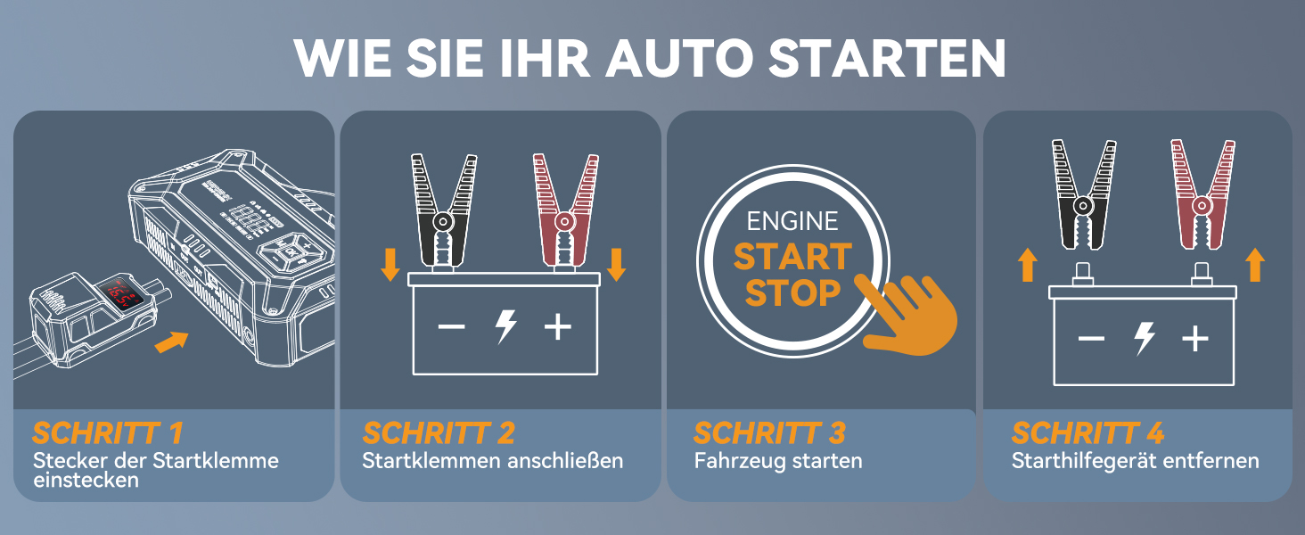Портативний пусковий пристрій 8000A з повітряним компресором 160 PSI для бензинових та дизельних двигунів (до 10 л), з дисплеєм та аварійною світлодіодною лампою