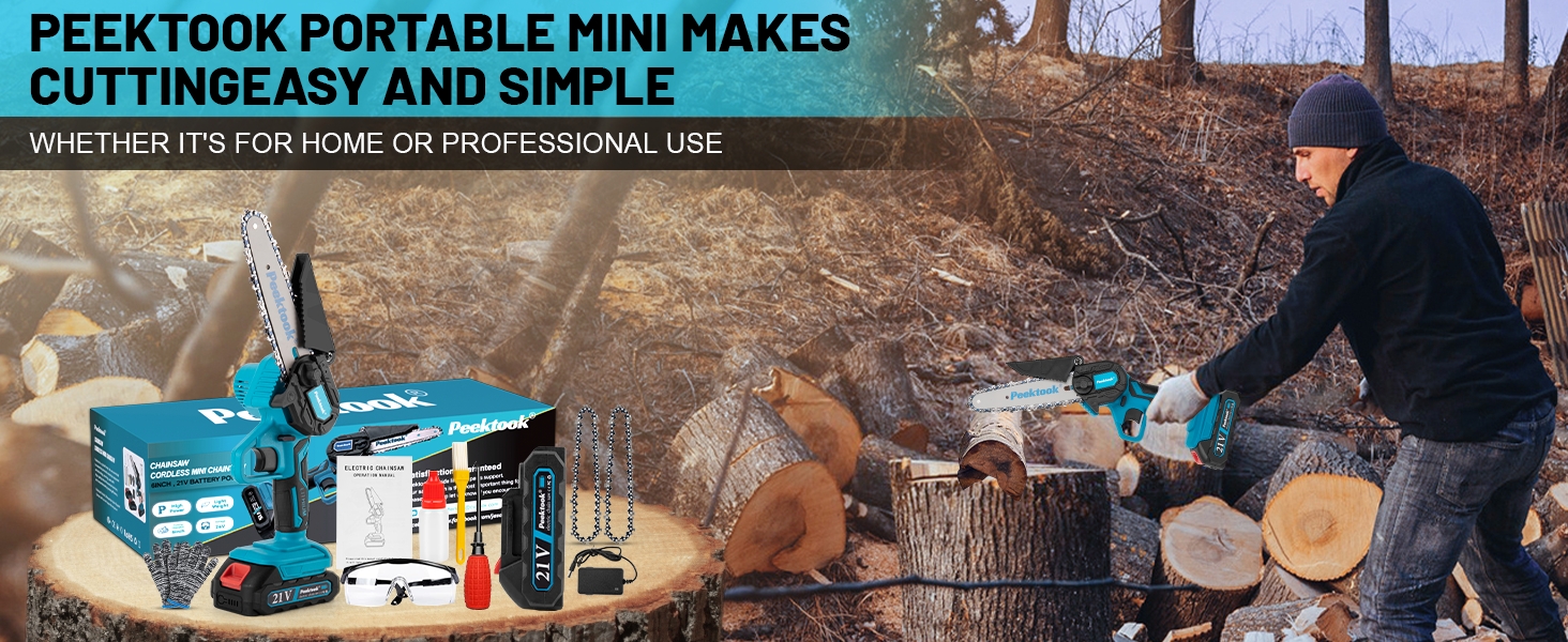 Акумуляторна міні-пила (6 дюймів) з безщітковим мотором 1000W та акумулятором 4000mAh. У комплекті 2 ланцюги та захисний вимикач. Ідеально для обрізки гілок та дерева.