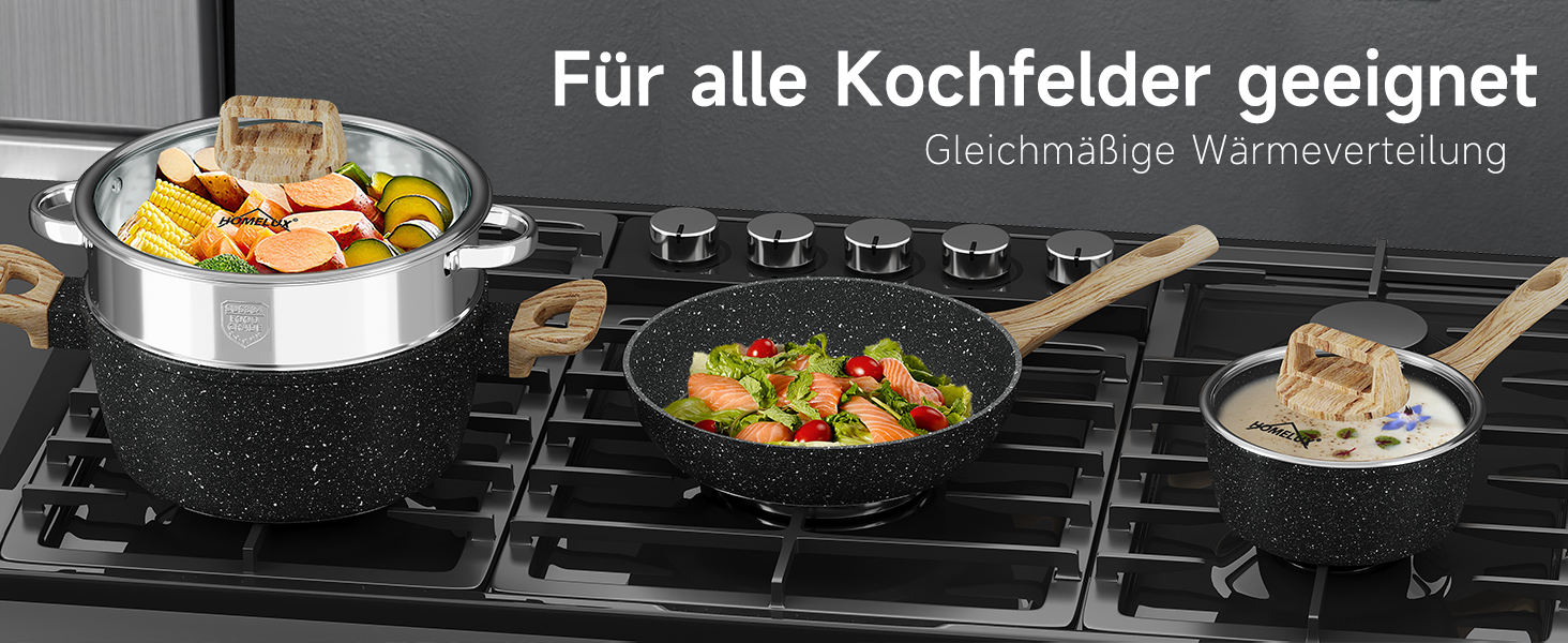 Набір посуду HOMELUX Induktion: 12 предметів, алюміній, антипригарне покриття, посуд з кришкою, без PFOA та PFOS, для індукційних плит