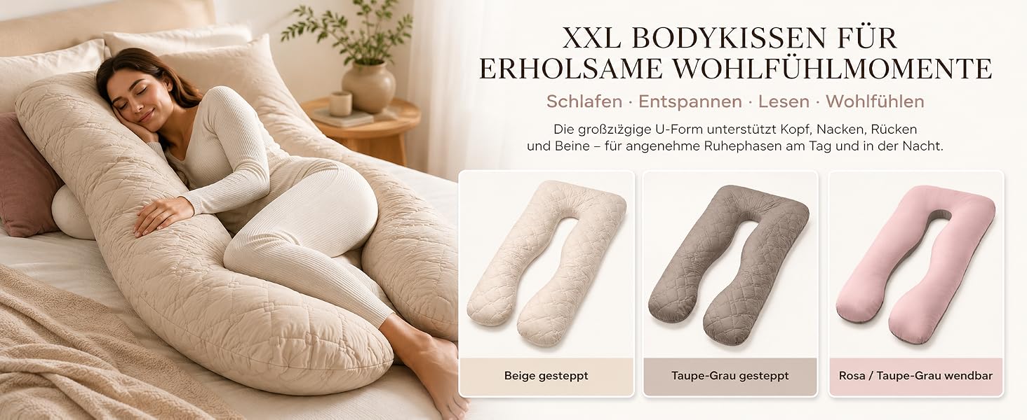 U-подібна подушка для вагітних та годування sei Design XXL, подушка для сну на боці для підтримки спини та стегон, колір taupe, стібана