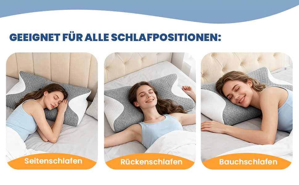 Ортопедична подушка A-Pce з Memory Foam для шиї, спини та плечей. Підходить для сну на боці, спині та животі. Сіро-білий колір