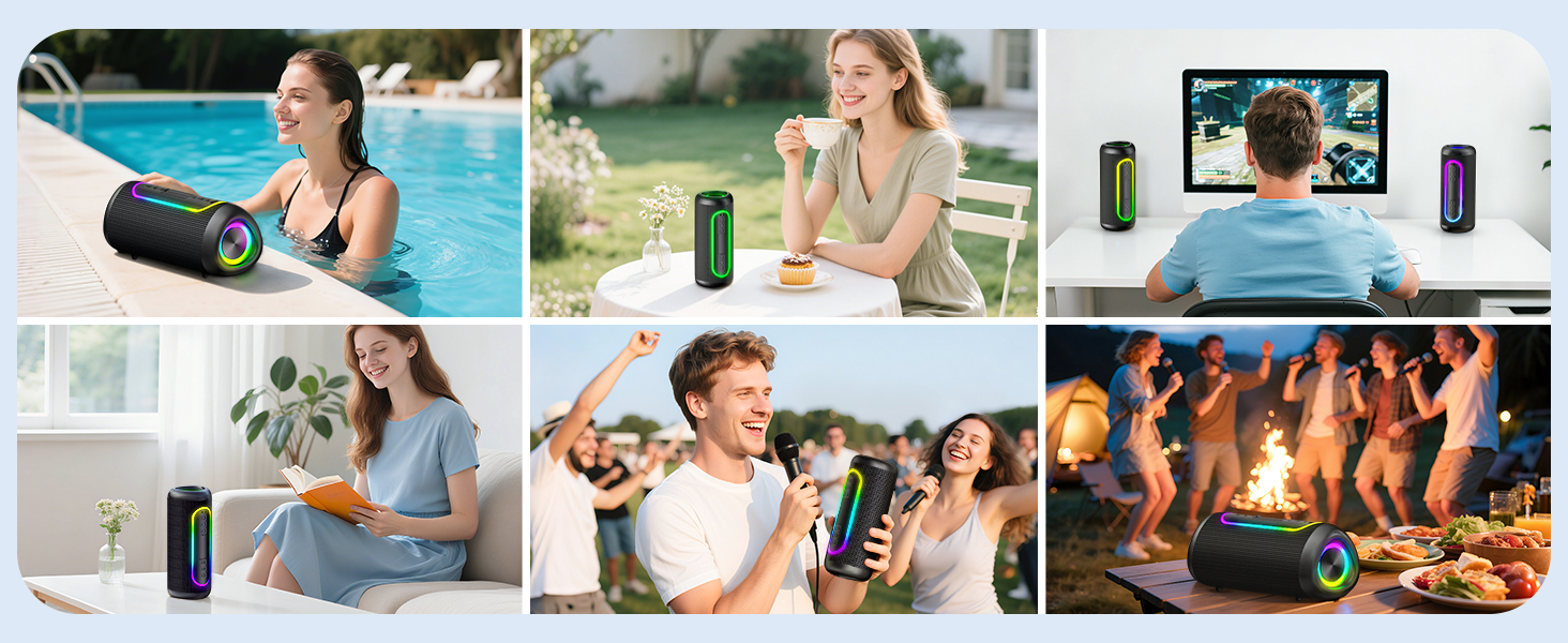 Портативна Bluetooth колонка UOHHBOE 30W з RGB підсвічуванням, TWS Stereo, 24 години роботи, IPX5 водонепроникність