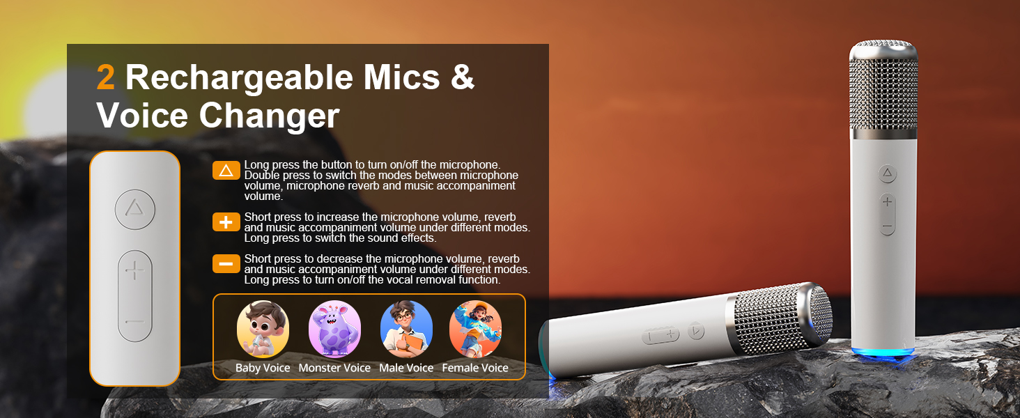 Портативна Bluetooth-колонка караоке з 2 бездротовими мікрофонами, RGB-підсвічуванням, регулюванням високих та низьких частот, ефектами голосу, AUX/USB/TF/OTG, 6,5 мм роз'єм, для вечірок (біла)