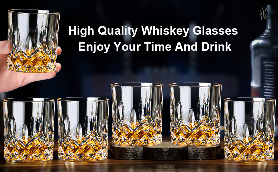 Набір склянок для віскі (6 шт.), 300 мл, кришталеві, для бурбону, бренді, рому, коктейлів, для дому, бару, вечірки, прозорі